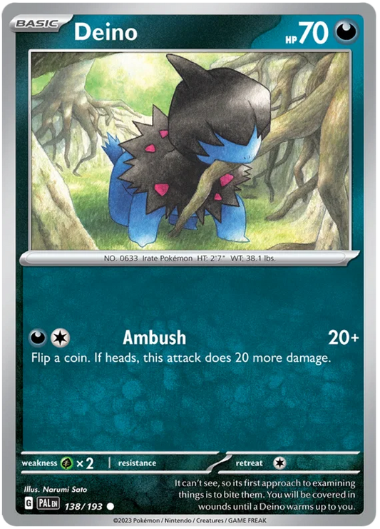 Pokémon Deino #138 common kaart uit de Paldea Evolved set