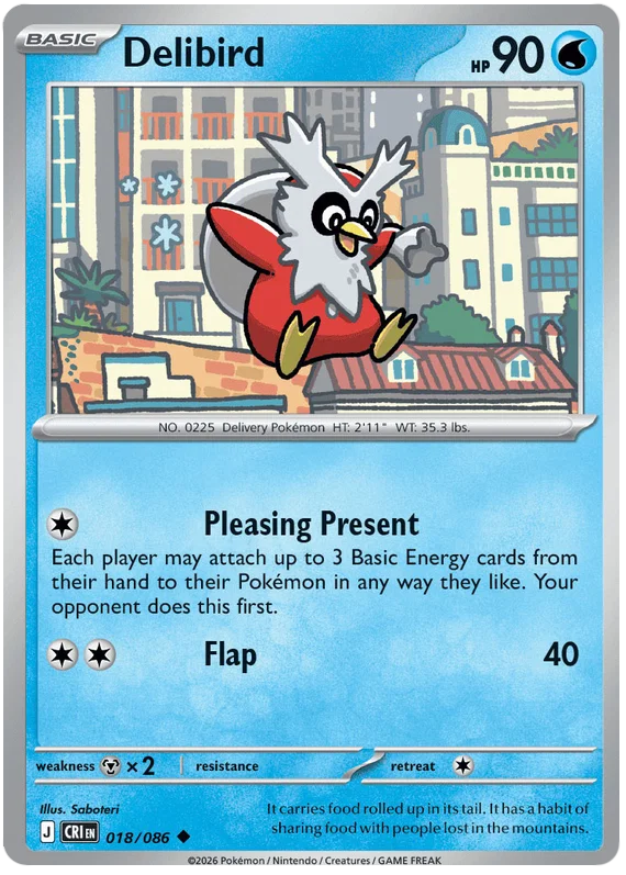Delibird common kaart #018 uit de Pokémon set Chaos Rising