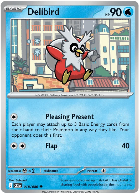 Delibird common kaart #018 uit de Pokémon set Chaos Rising