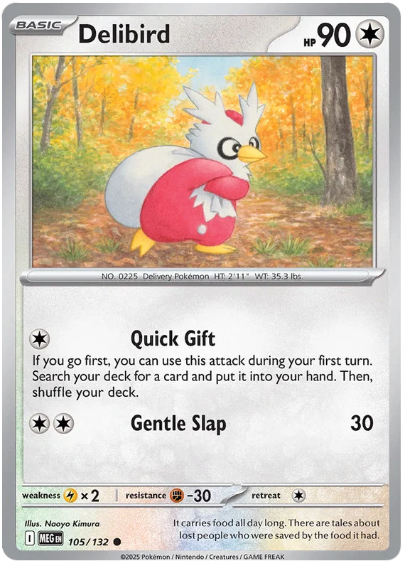 Delibird common kaart nummer 105 uit de Pokémon Mega Evolution set