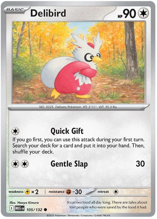 Delibird common kaart nummer 105 uit de Pokémon Mega Evolution set
