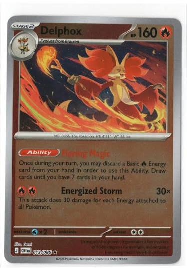 Delphox Reverse Holo Pokémonkaart nummer 013 uit de Chaos Rising set