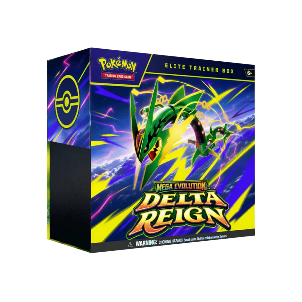 Pokémon Delta Reign Elite Trainer Box met Mega Rayquaza artwork en booster packs