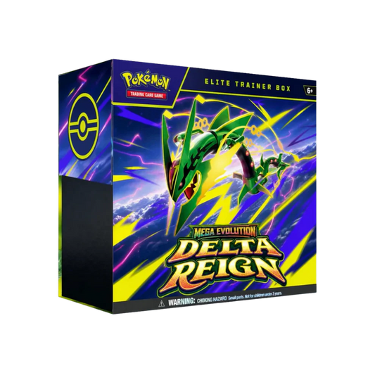 Pokémon Delta Reign Elite Trainer Box met Mega Rayquaza artwork en booster packs