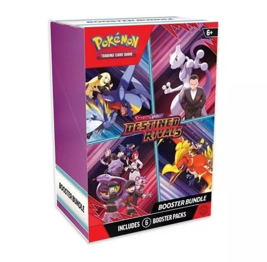 Pokémon TCG Destined Rivals Booster Bundle voorkant met 6 booster packs geseald