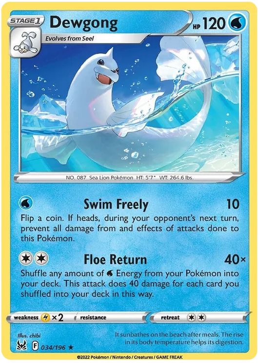 Dewgong common kaart 034/196 uit de Pokémon Lost Origin set
