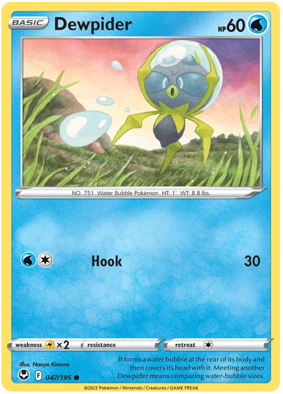 Dewpider common kaart nummer 047 uit de Pokémon Silver Tempest set