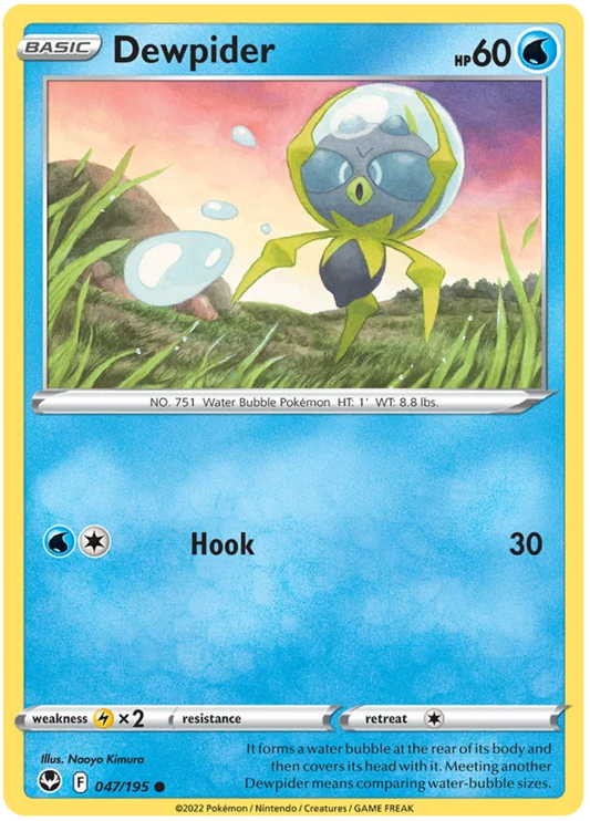 Dewpider common kaart nummer 047 uit de Pokémon Silver Tempest set