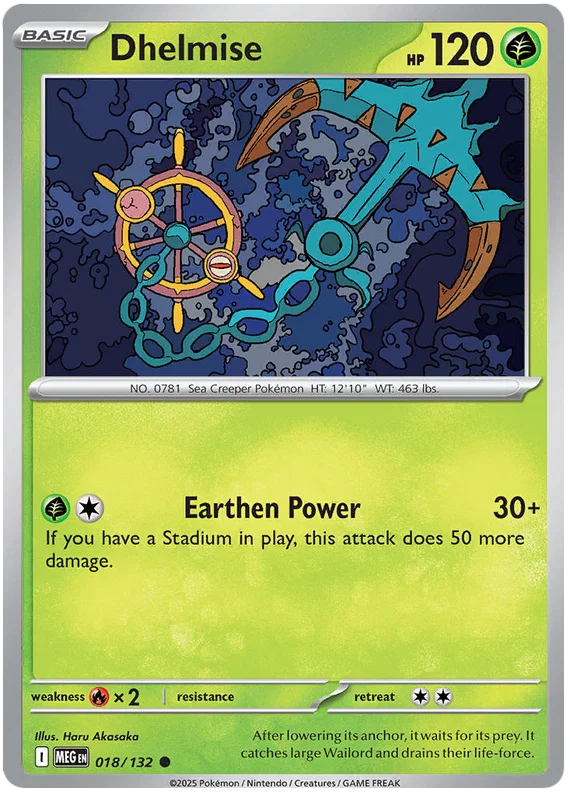 Pokémon Dhelmise #018 common kaart uit de Mega Evolution set