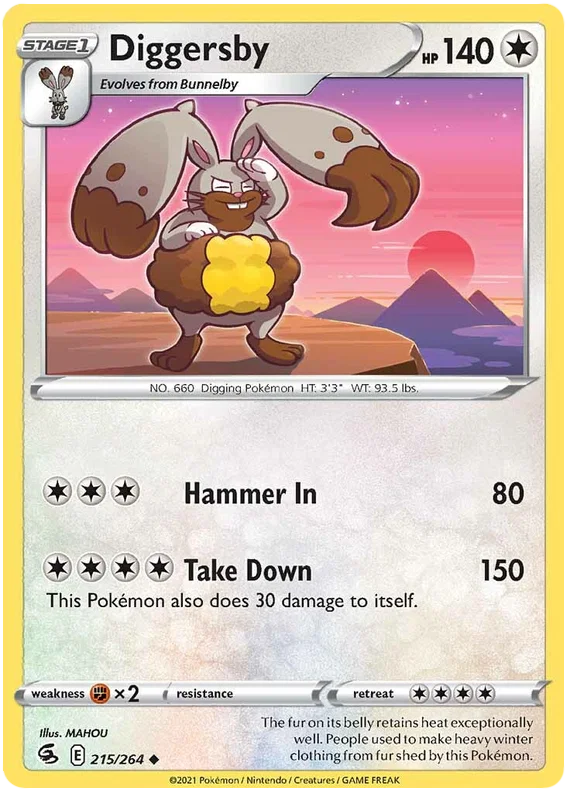 Pokémon Diggersby common kaart 215/264 uit de Fusion Strike set