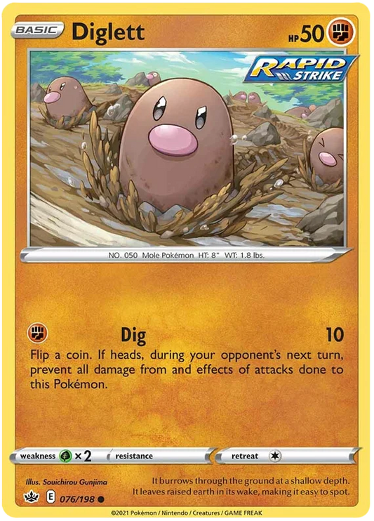 Diglett common kaart 076/198 uit de Pokémon Chilling Reign set met Rapid Strike symbool