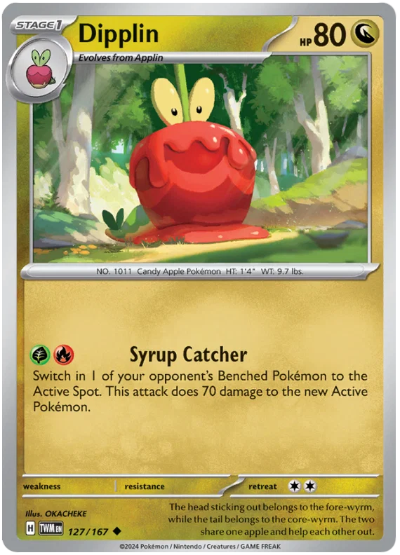 Dipplin common Pokemon kaart nummer 127 uit Twilight Masquerade set