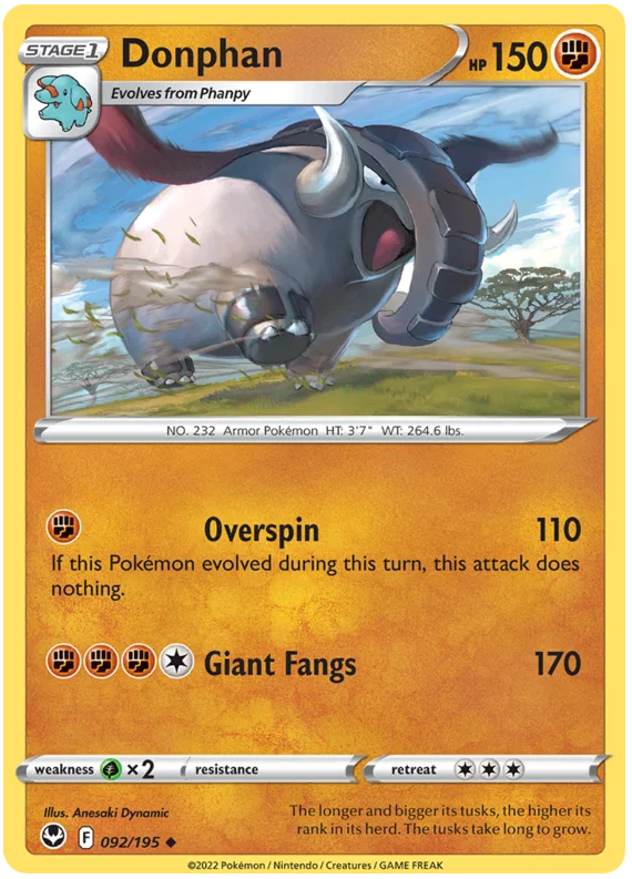 Donphan common kaart #092 uit de Pokémon Silver Tempest set