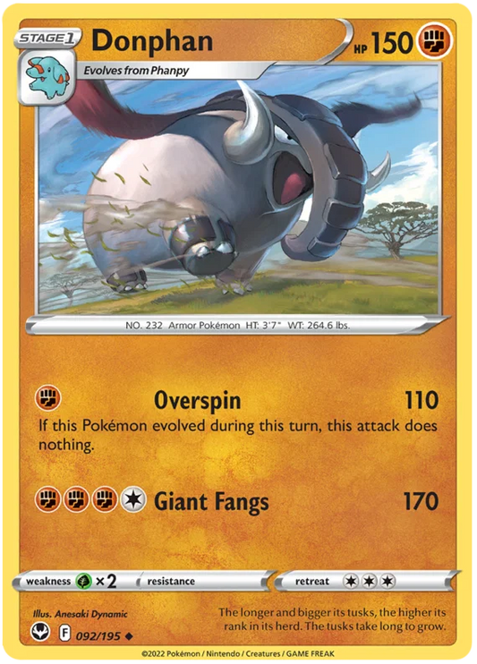 Donphan common kaart #092 uit de Pokémon Silver Tempest set