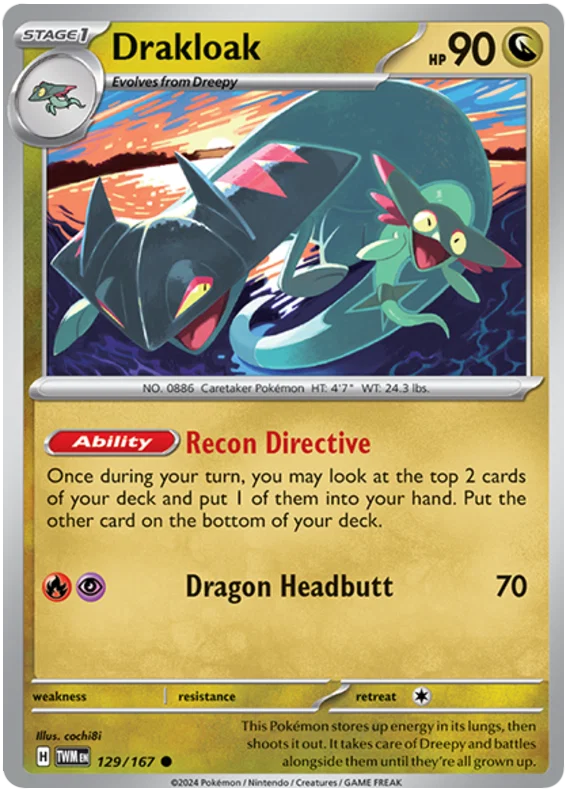 Drakloak common kaart #129 uit de Pokémon Twilight Masquerade set