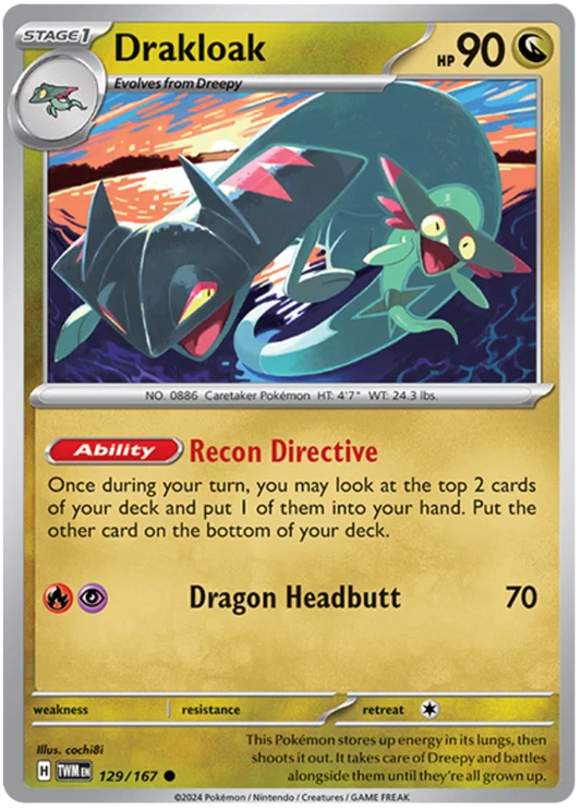 Drakloak common kaart #129 uit de Pokémon Twilight Masquerade set