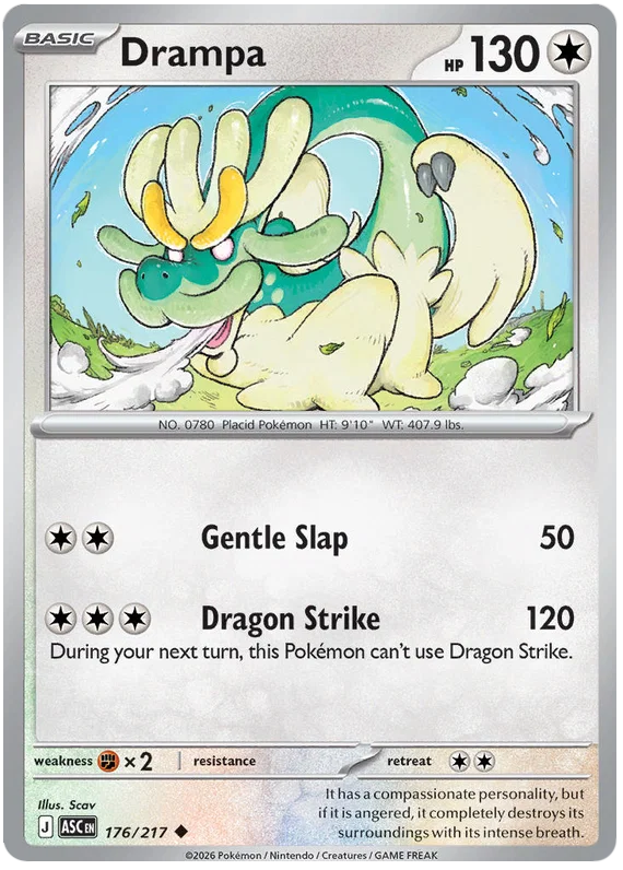 Pokémon Drampa kaart nummer 176 common uit de Ascended Heroes set