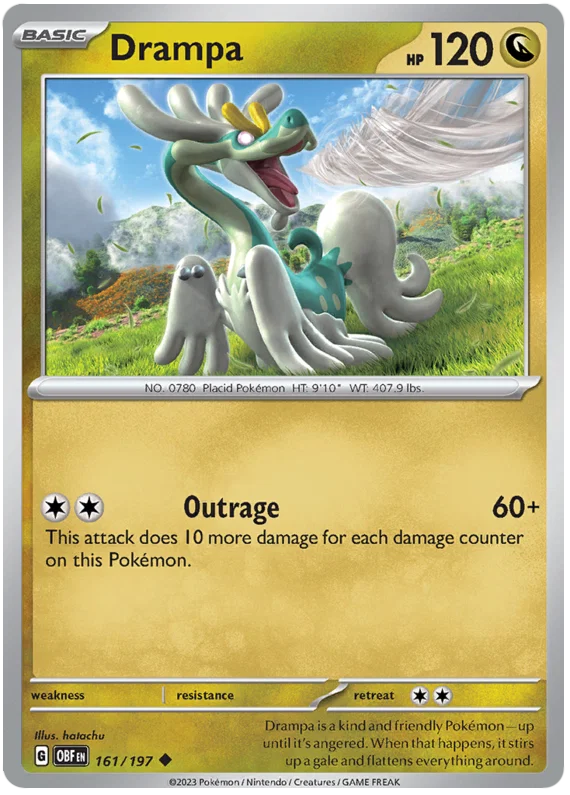 Pokémon Drampa common kaart nummer 161 uit de Obsidian Flames set