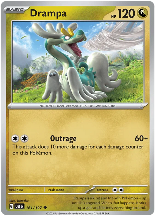 Pokémon Drampa common kaart nummer 161 uit de Obsidian Flames set