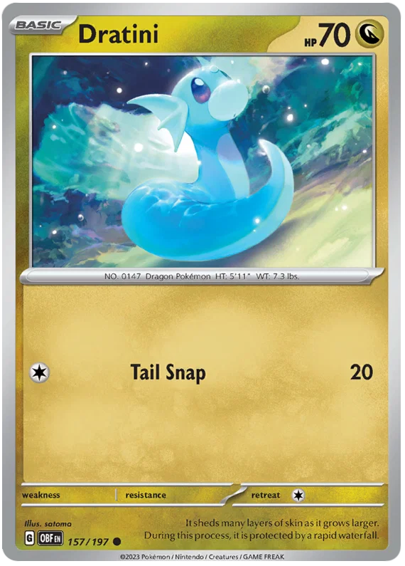 Dratini common kaart #157 uit de Pokémon Obsidian Flames set