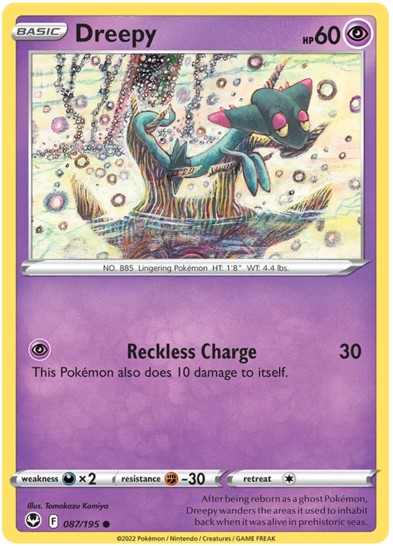 Dreepy common kaart nummer 087 uit de Pokémon Silver Tempest set