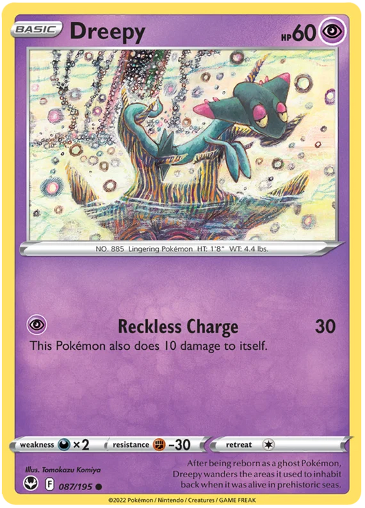 Dreepy common kaart nummer 087 uit de Pokémon Silver Tempest set