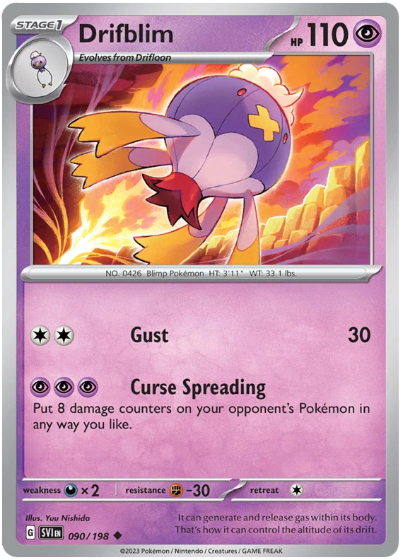 Drifblim common Pokémon kaart nummer 090 uit de Scarlet & Violet basisset