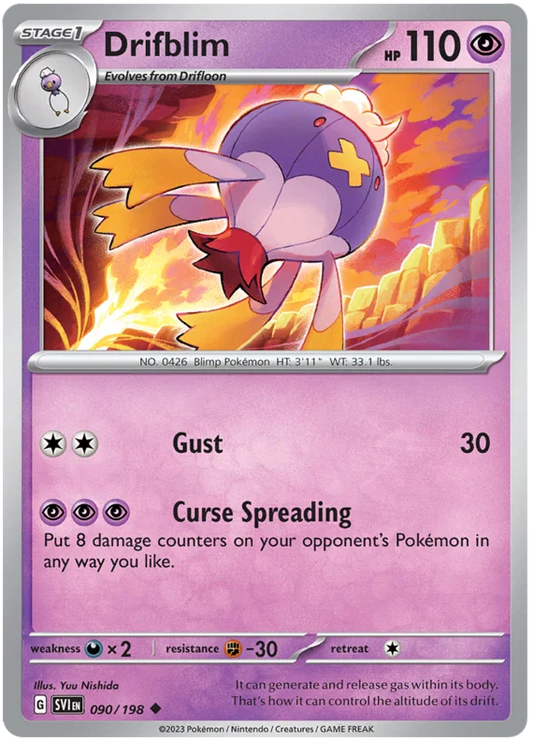 Drifblim common Pokémon kaart nummer 090 uit de Scarlet & Violet basisset