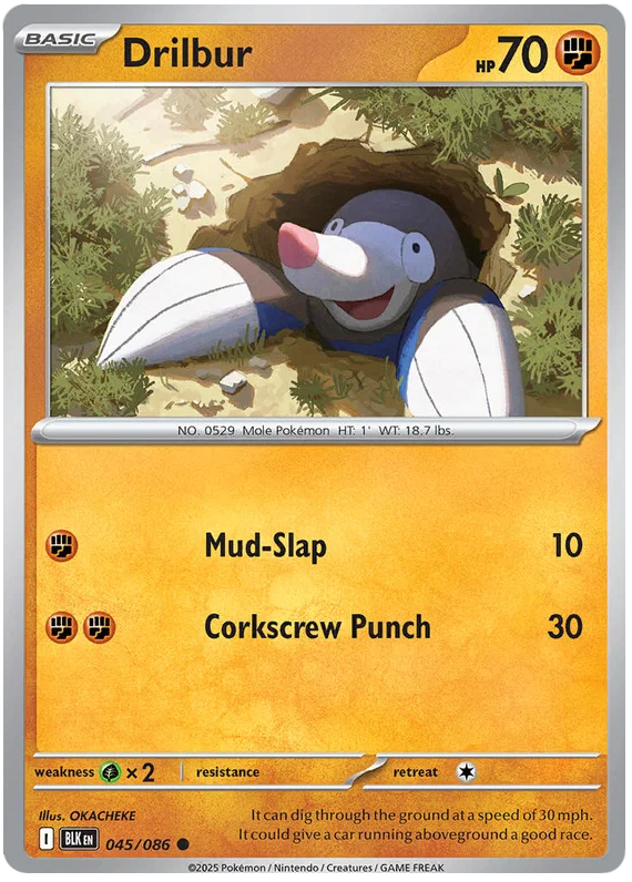 Pokémon Drilbur common kaart nummer 045 uit de Black Bolt set