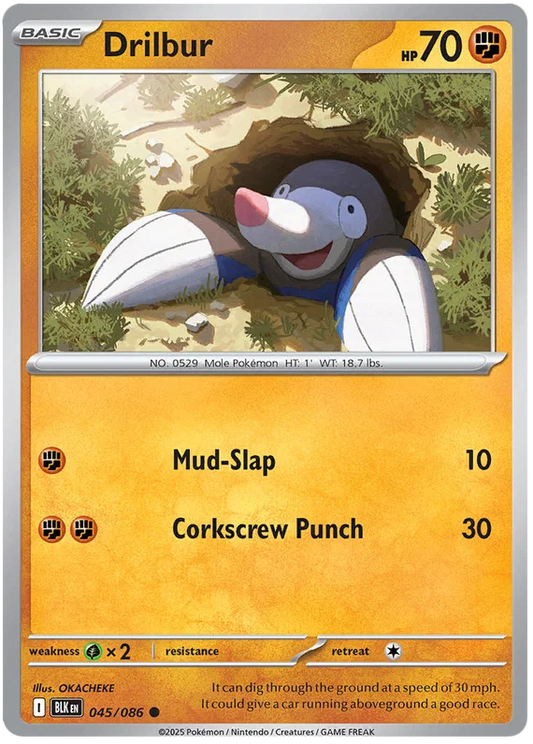 Pokémon Drilbur common kaart nummer 045 uit de Black Bolt set