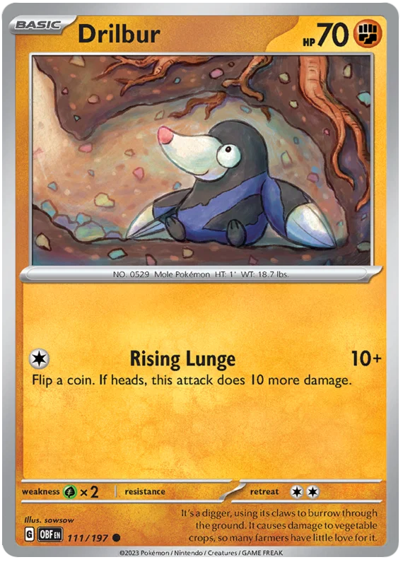 Drilbur common kaart #111 uit de Pokémon Obsidian Flames set