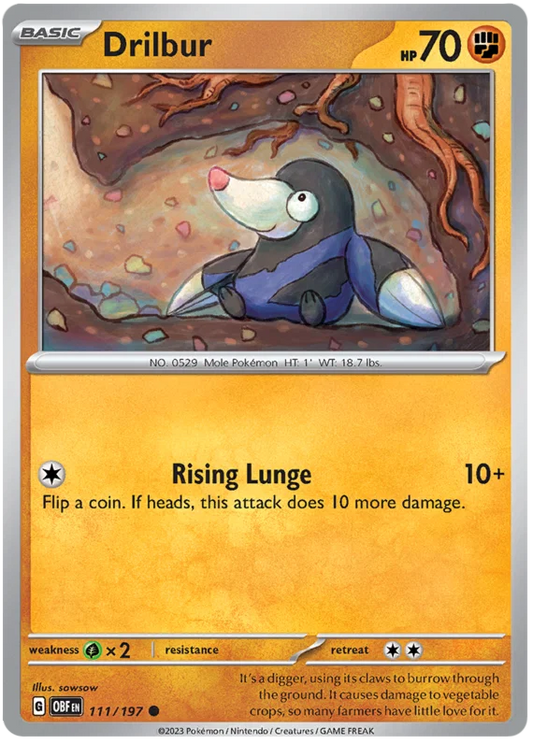Drilbur common kaart #111 uit de Pokémon Obsidian Flames set