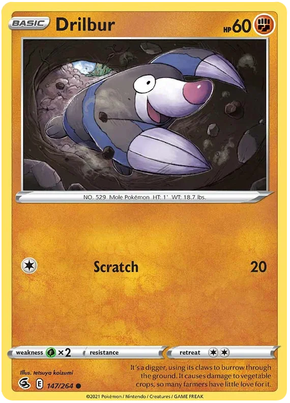 Drilbur common Pokémon kaart #147/264 uit de Fusion Strike set