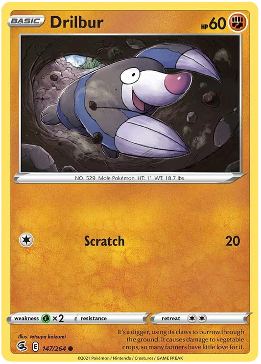 Drilbur common Pokémon kaart #147/264 uit de Fusion Strike set