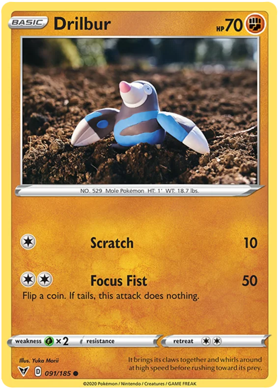 Drilbur common kaart uit de Pokémon Vivid Voltage set, nummer 091/185