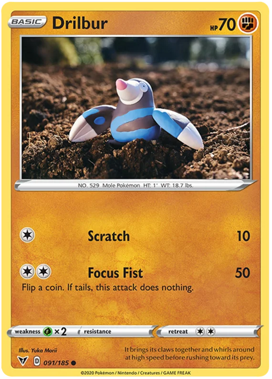 Drilbur common kaart uit de Pokémon Vivid Voltage set, nummer 091/185