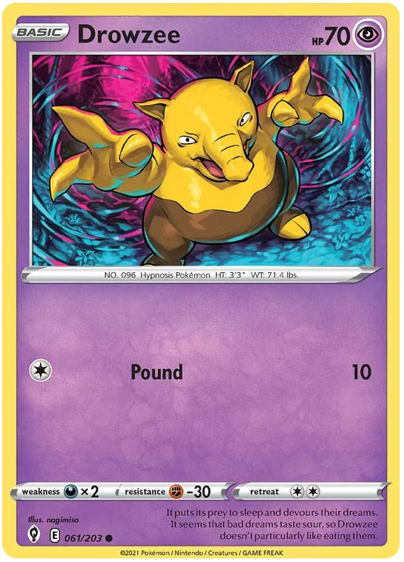 Drowzee common kaart nummer 061/203 uit de Pokémon set Evolving Skies