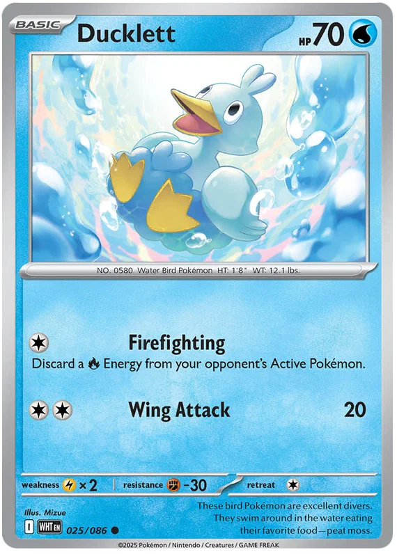 Pokémon Ducklett common kaart #025 uit de White Flare set