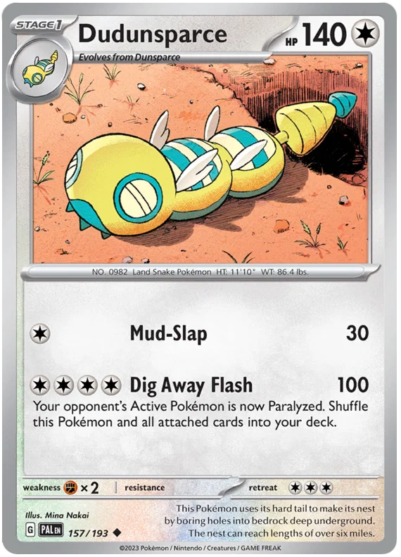 Pokémon Dudunsparce #157 common kaart uit de Paldea Evolved set