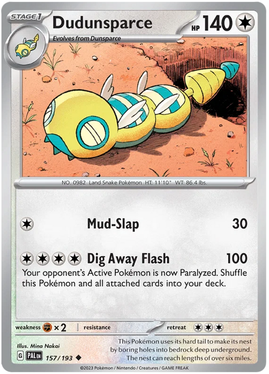 Pokémon Dudunsparce #157 common kaart uit de Paldea Evolved set
