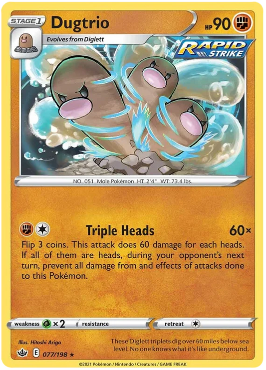 Dugtrio common #077/198 Pokémon kaart uit Chilling Reign, Rapid Strike Fighting-type