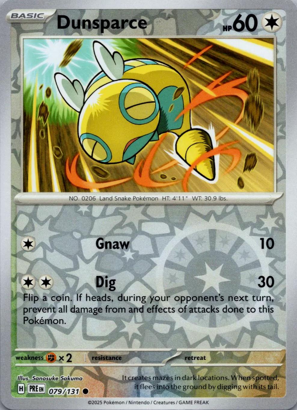 Dunsparce Reverse Holo kaart #079 uit de Pokémon Prismatic Evolutions set