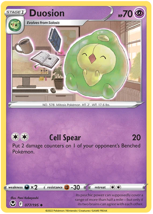 Duosion common Pokémon kaart #077 uit de Silver Tempest set