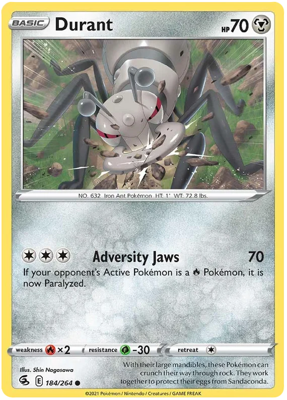 Pokémon Durant common kaart 184/264 uit de Fusion Strike set met Adversity Jaws aanval