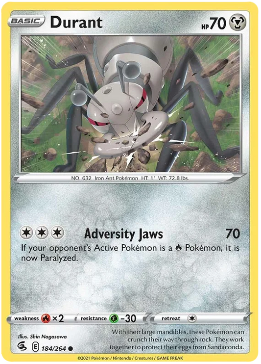 Pokémon Durant common kaart 184/264 uit de Fusion Strike set met Adversity Jaws aanval