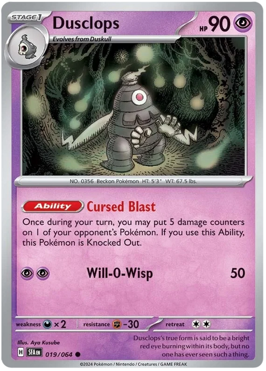 Pokémon Dusclops common kaart nummer 019 uit de Shrouded Fable set