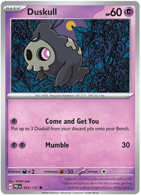 Pokémon Duskull #035 common kaart uit de Prismatic Evolutions set