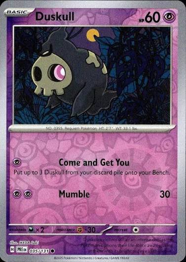 Duskull #035 reverse holo kaart uit de Prismatic Evolutions set