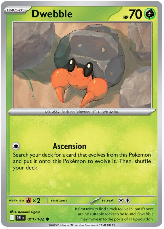 Dwebble common Pokémon kaart nummer 011 uit de Destined Rivals set