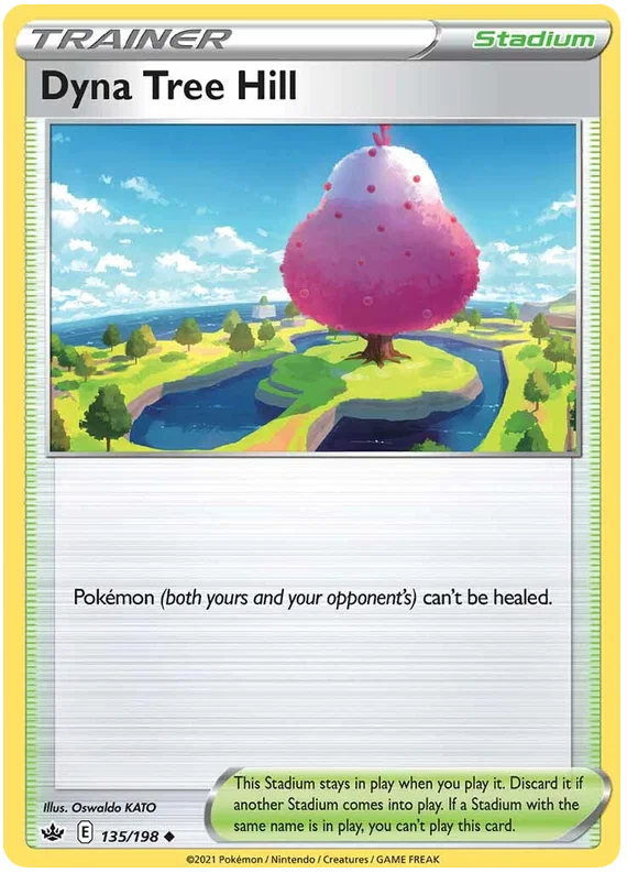 Dyna Tree Hill Trainer Stadium kaart uit de Pokémon Chilling Reign set, nummer 135/198